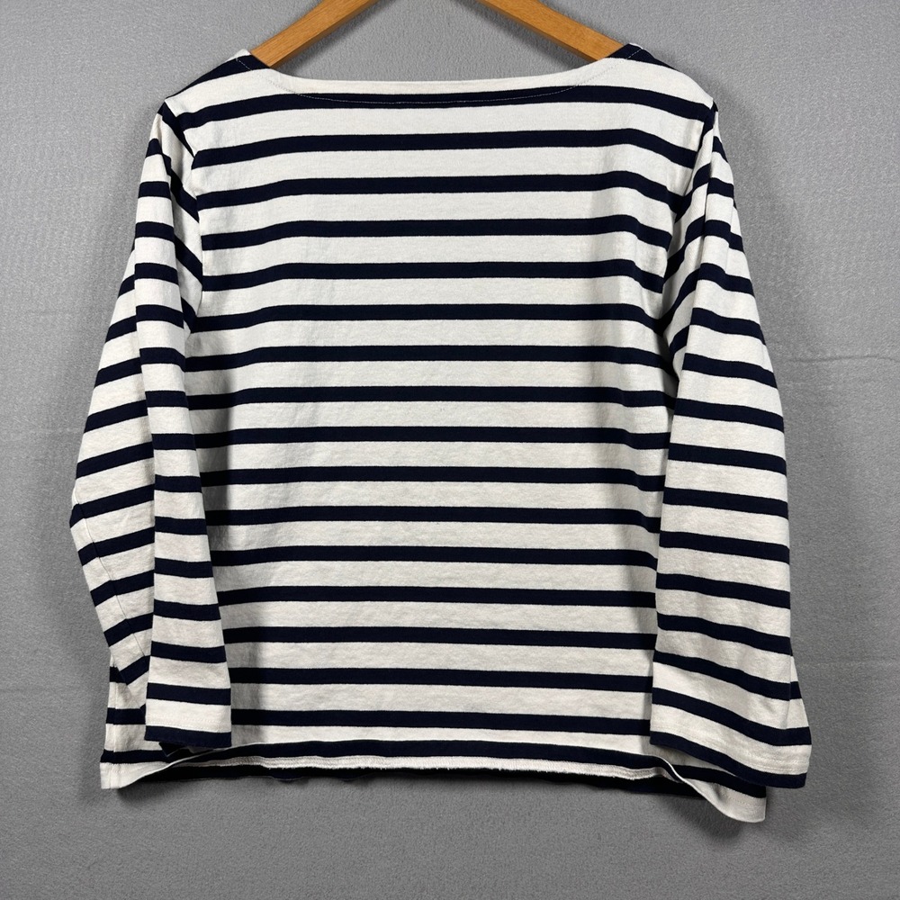 J.Crew Womens L Navy White Striped Boatneck 3/4 Sleeve Knit Top Coastal French - Picture 2 of 9